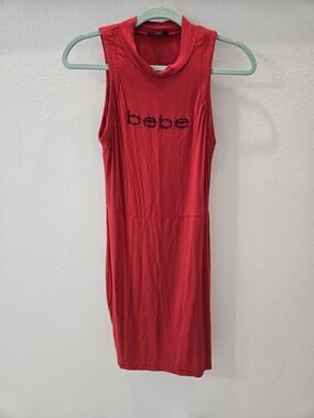 Bebe Red Sleeveless Mock Neck Bodycon Dress Size SP